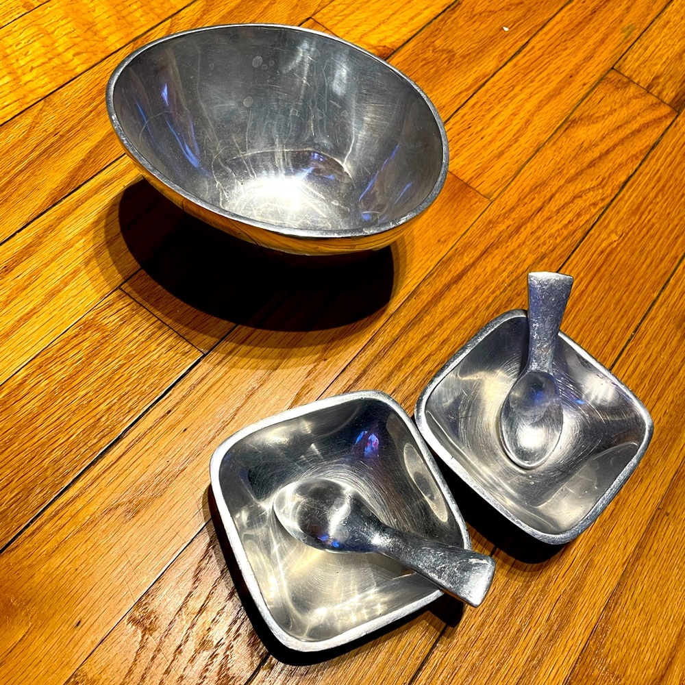 intage Midcentury Lundtofte Bowl Set 2 Mini Metal Bowls Spoons sauce condiments